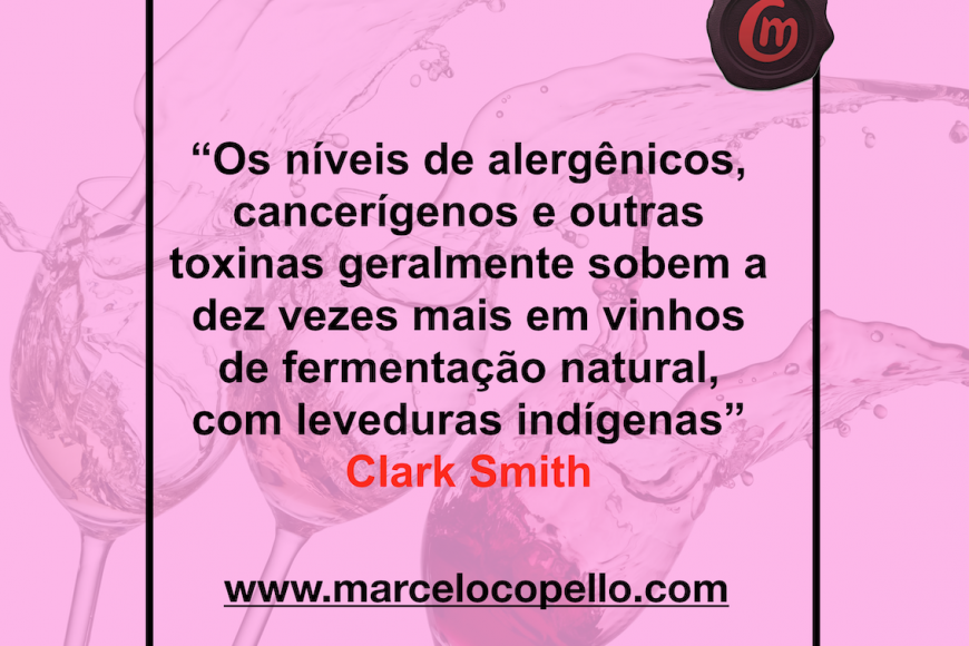 “Os níveis de alergênicos, cancerígenos e outras toxinas geralmente sobem a dez vezes mais em vinhos de fermentação natural, com leveduras indígenas” Clark Smith